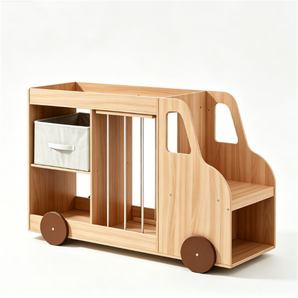 4-in-1 Kids Toy Storage Organizer With Rolling Wheels, Car Shape