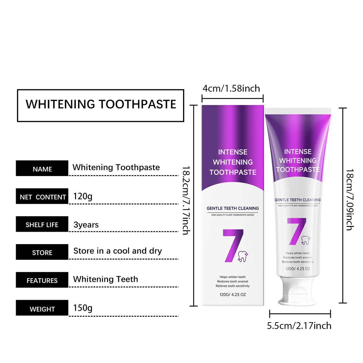 Whitening Toothpaste 120g - Fresh Mint, Stain Removal