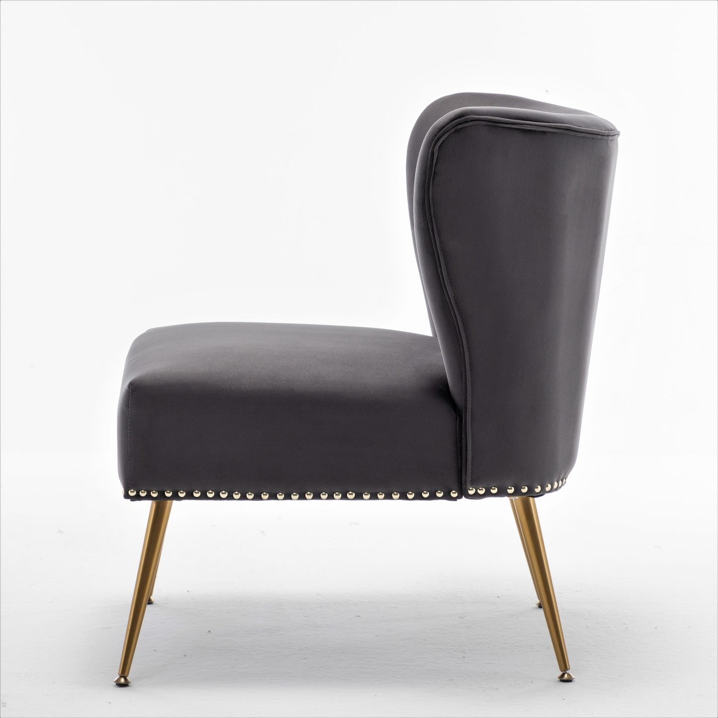 Printed Cloth Accent Chair, Armless Slipper Chair With Metal Legs,