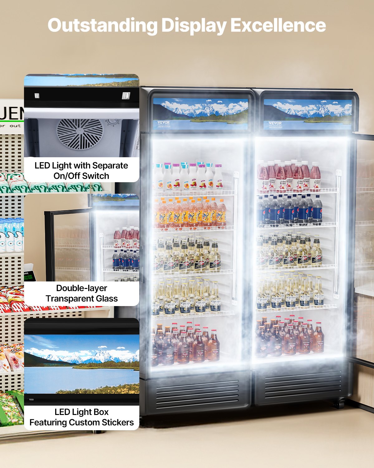 12.2 Cu Ft Commercial Glass Door Display Refrigerator - Black