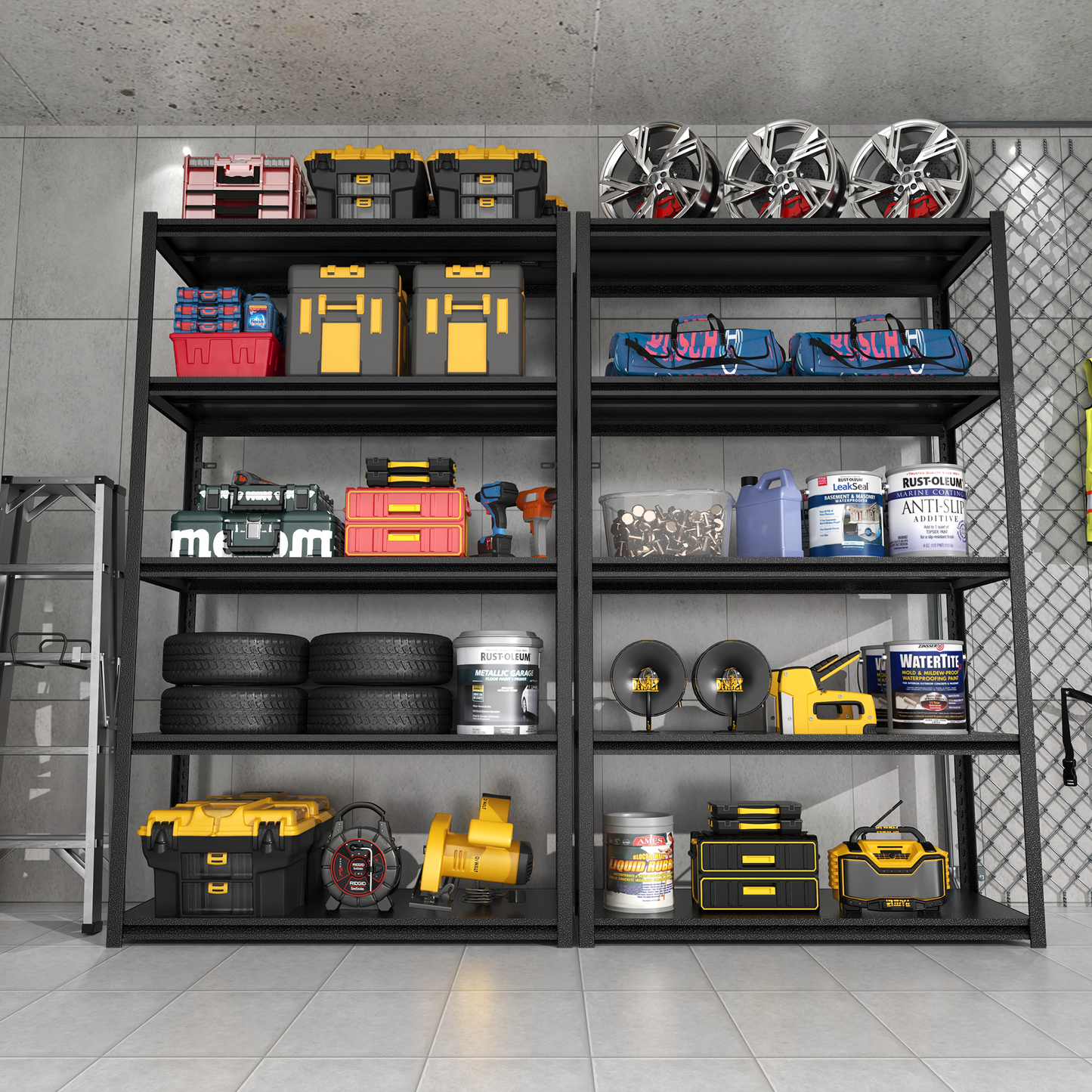 72 H 5 Tier Metal Shelves For Storage Garage Shelving 2000LBS Heavy