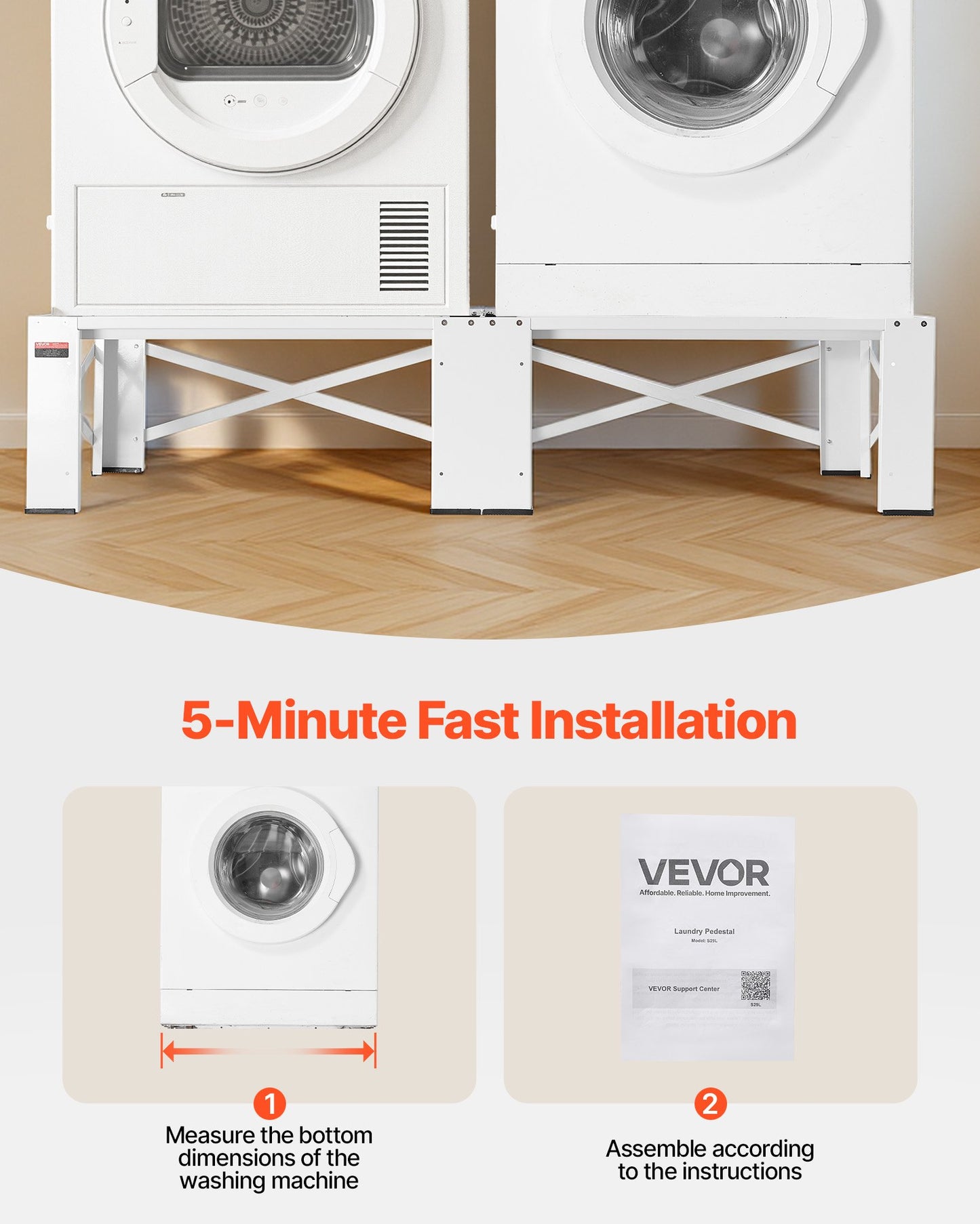 Laundry Pedestal Stand 12 Inch Height, Universal Fit, 700 Lb Capacity, White 2 Pack