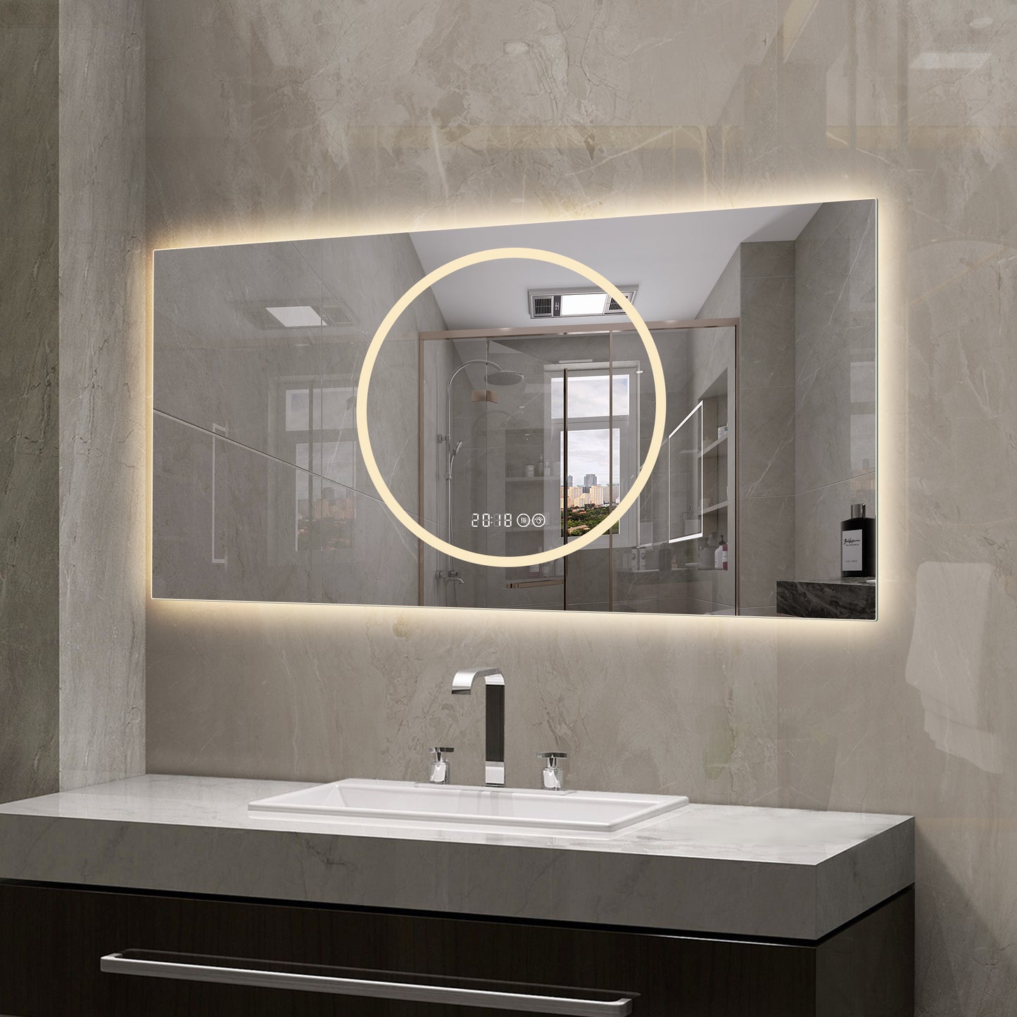 48x24 Inch LED Bathroom Mirror with Anti-Fog - Antique Silver