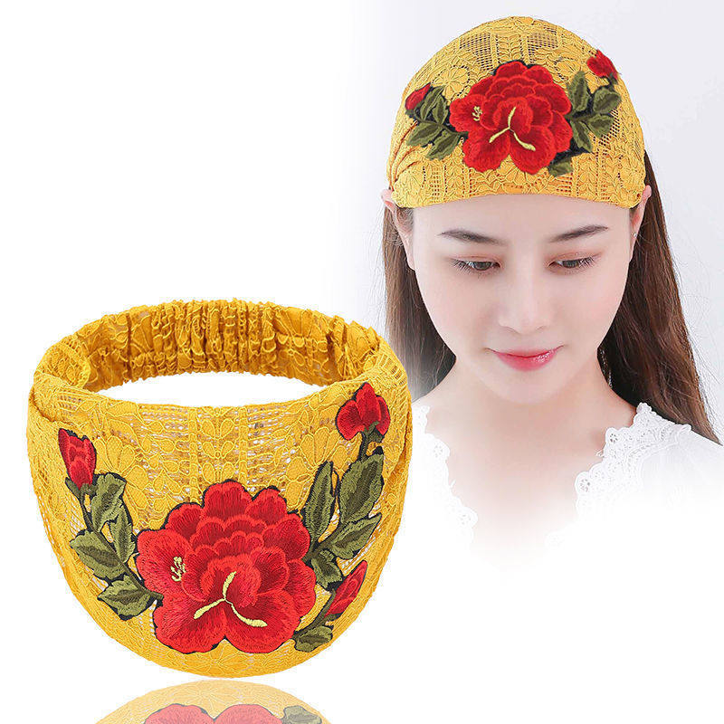 Embroidered Flower Wide-Brimmed Hair Headband for Women - Multiple Colors