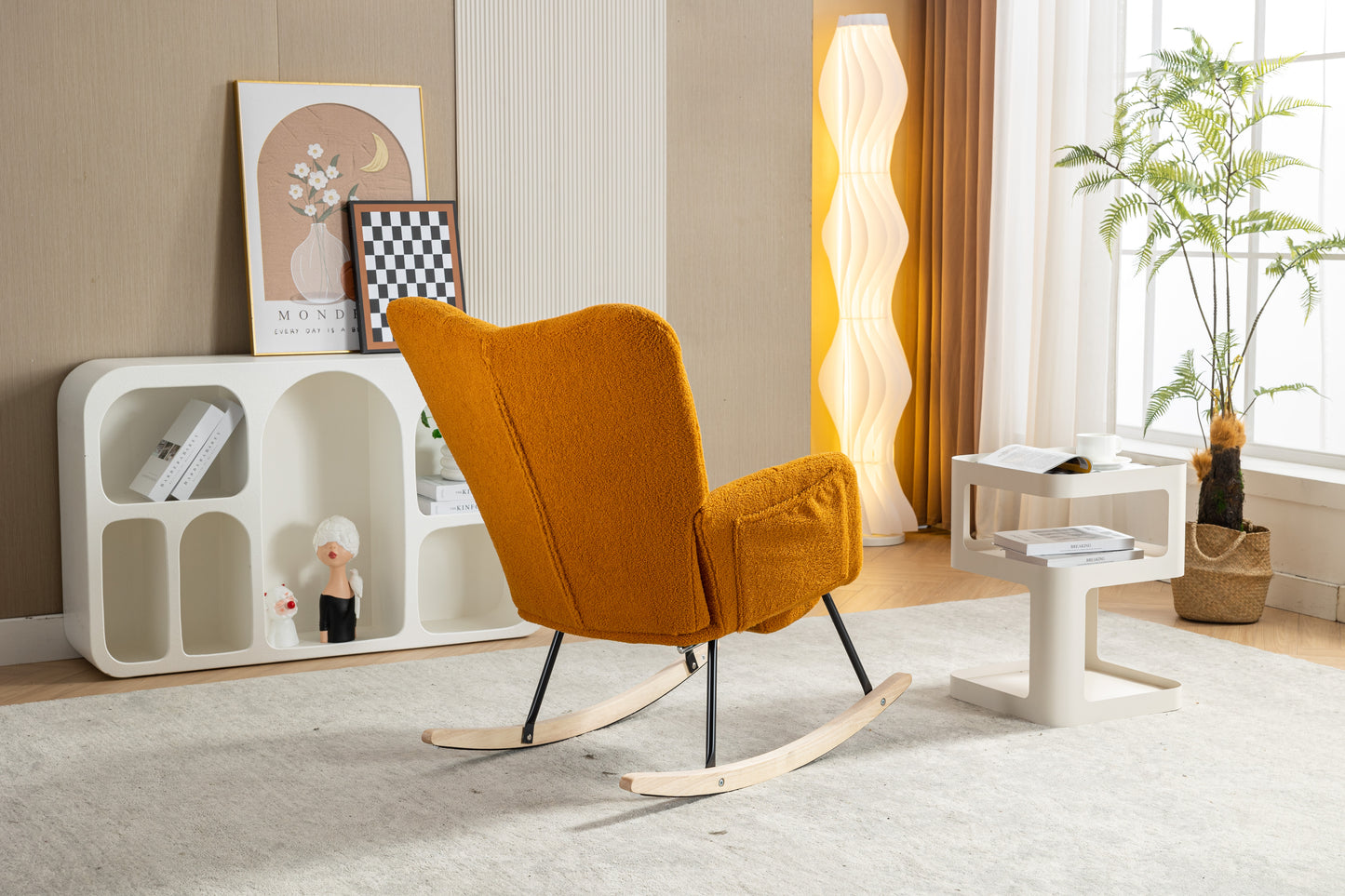 Teddy Fabric Rocking Chair with Adjustable Footstool - Caramel