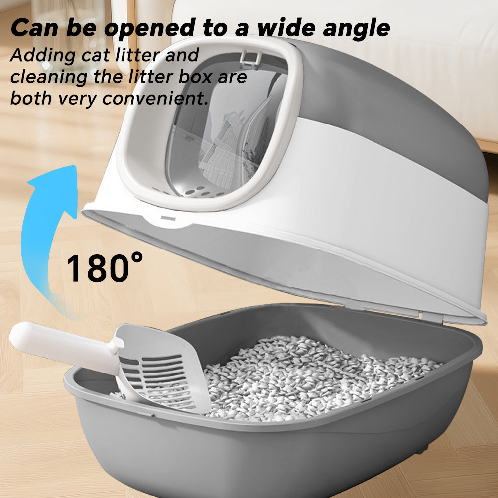 Antibacterial Fully Enclosed Cat Litter Box with Odor Lock & Anti-Splashing Design - Easy Clean Pet Toilet for Kittens - Grey