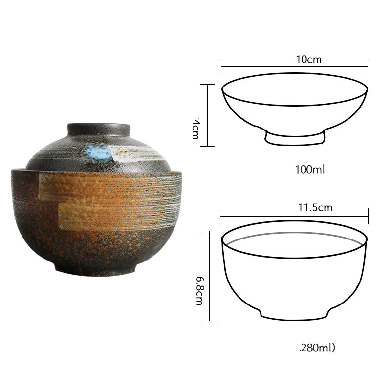 Ceramic Soup Pot with Cover and Spoon Set - Kitchen Dinnerware