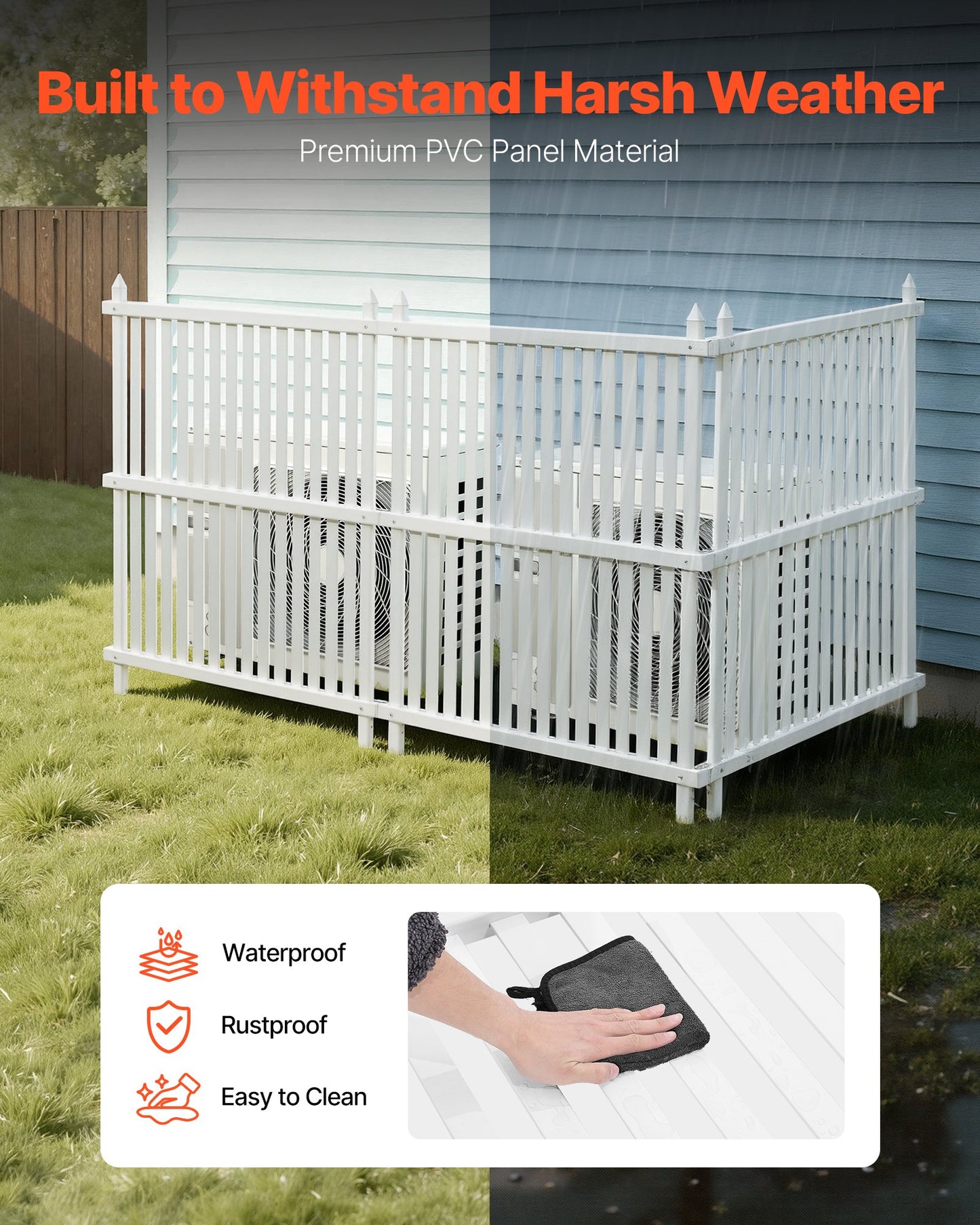 Outdoor Privacy Fence Panels - Vinyl Enclosure for Trash & AC Units, 36x45 in, Black
