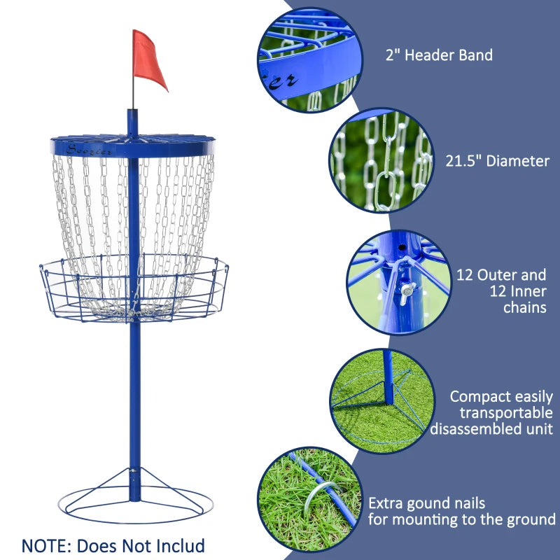 Portable Disc Golf Basket with 24 Chains & Carrying Bag - Deep Blue