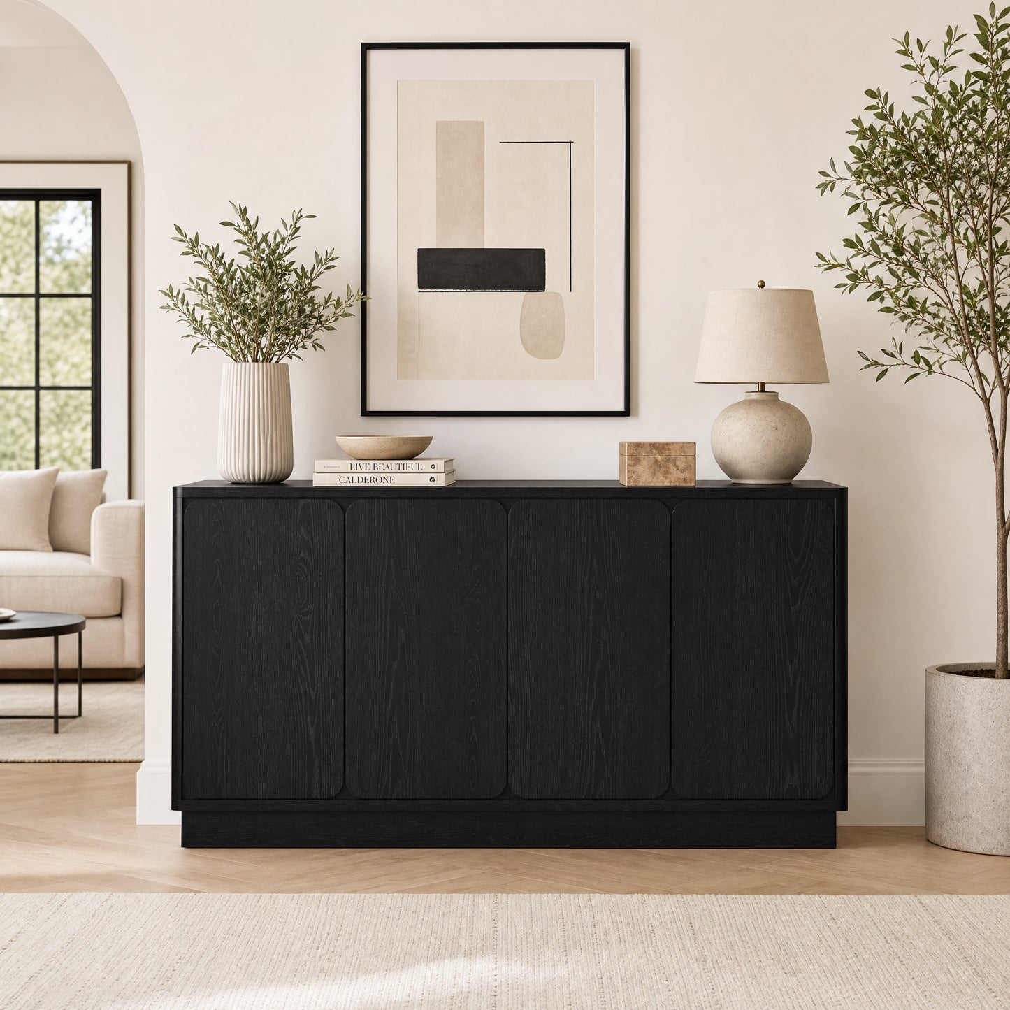59.1-Inch Black 4-Door Sideboard Buffet Cabinet with Adjustable Shelves