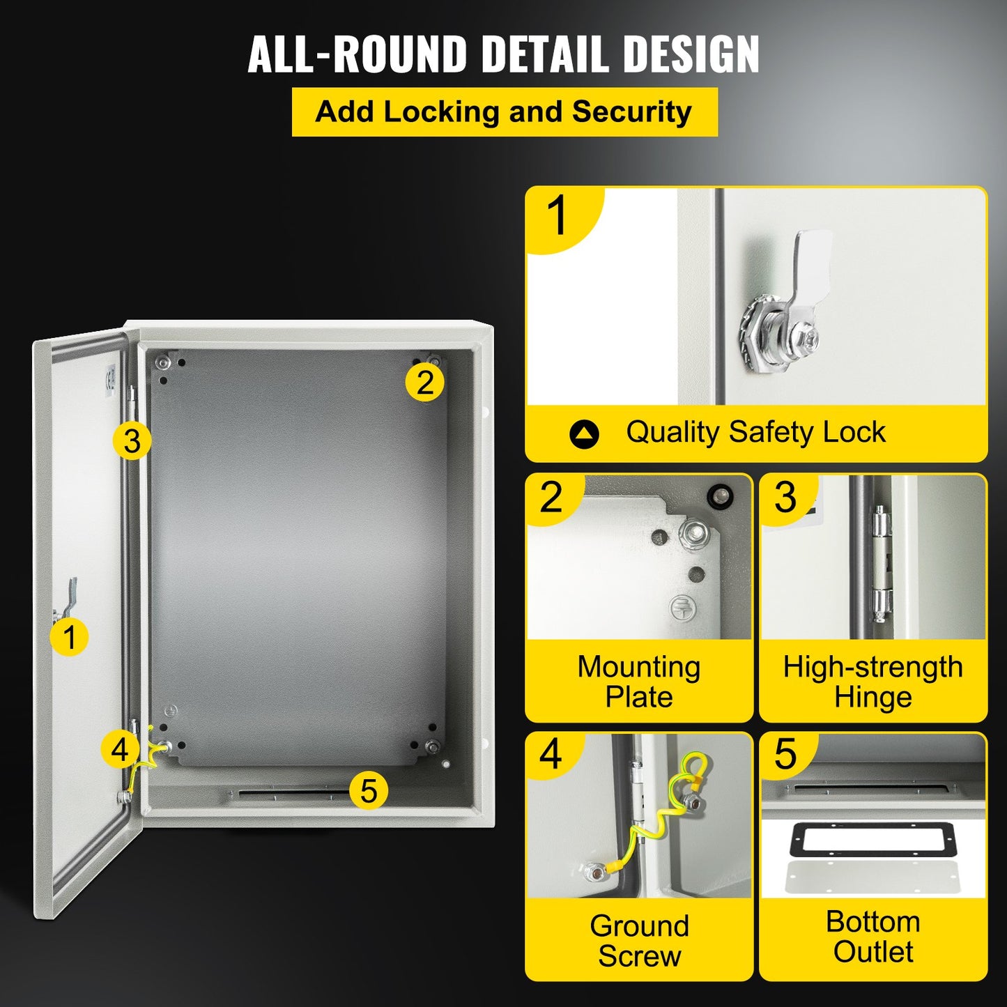 16x12x8 Inch Waterproof Steel Electrical Enclosure Box - NEMA 4X IP66 Outdoor Indoor Junction Cabinet with Mounting Plate