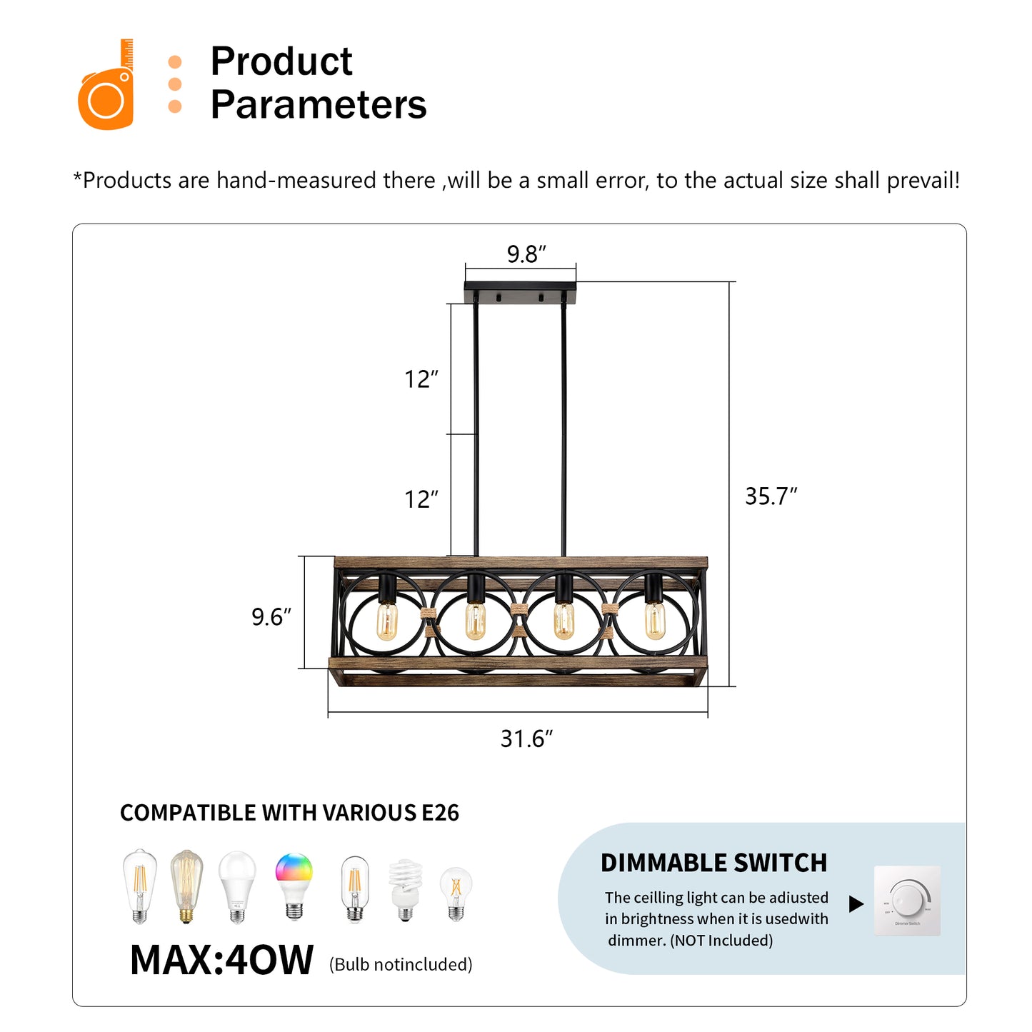 4-Light Rustic Farmhouse Pendant Light - Matte Black