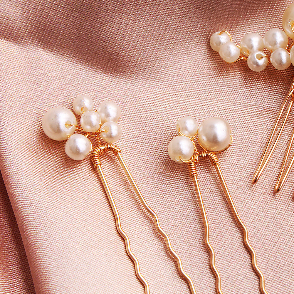 Pearl U-Shaped Hairpin Set - Gold