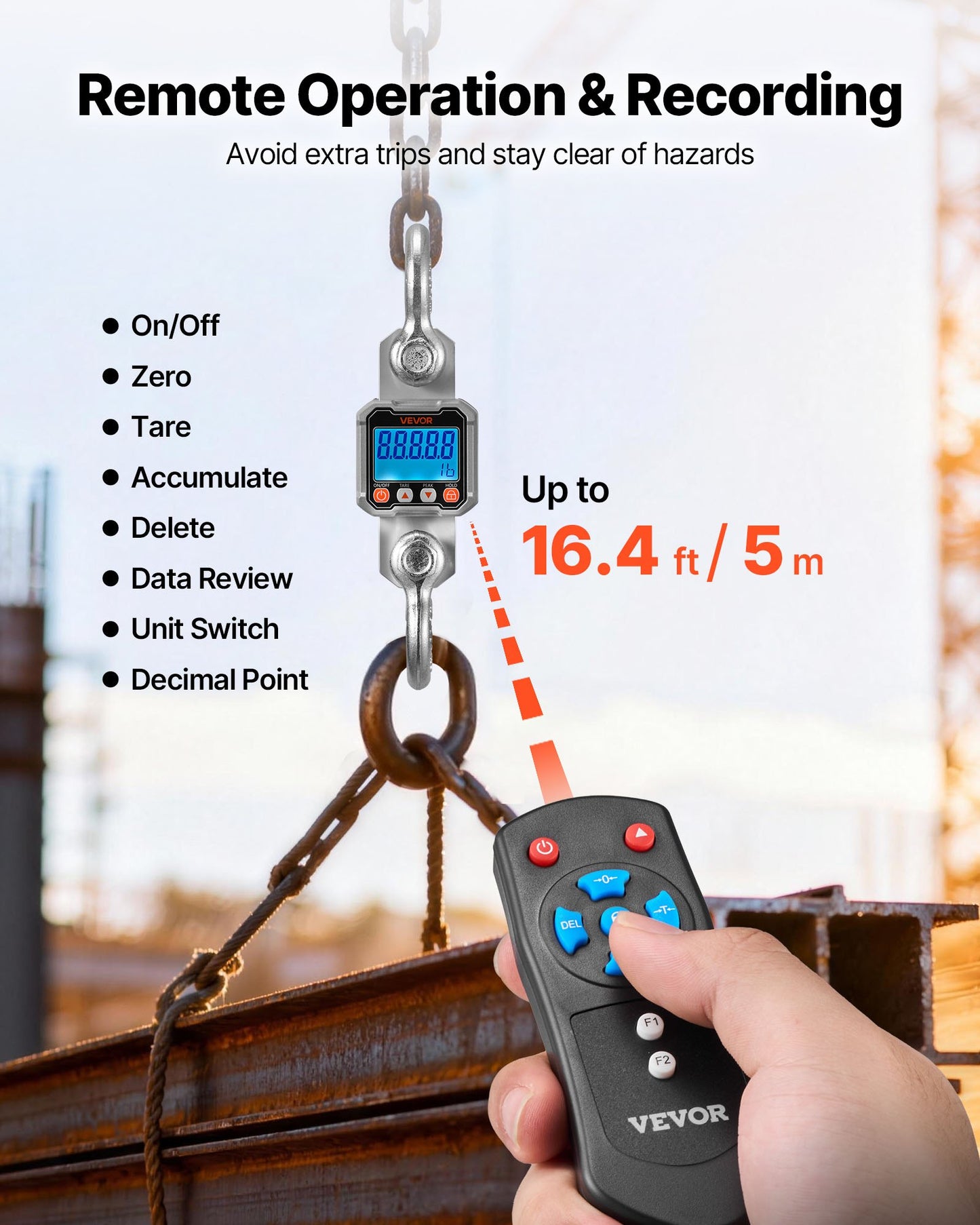 Heavy Duty Digital Crane Scale 6600 lbs/3000 kg with Remote, LCD Display, Aluminum Body