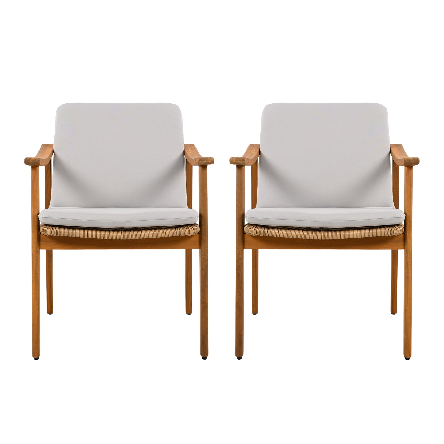 Outdoor Dining Chairs Set of 2 - Teak Acacia Wood, Grey Cushion