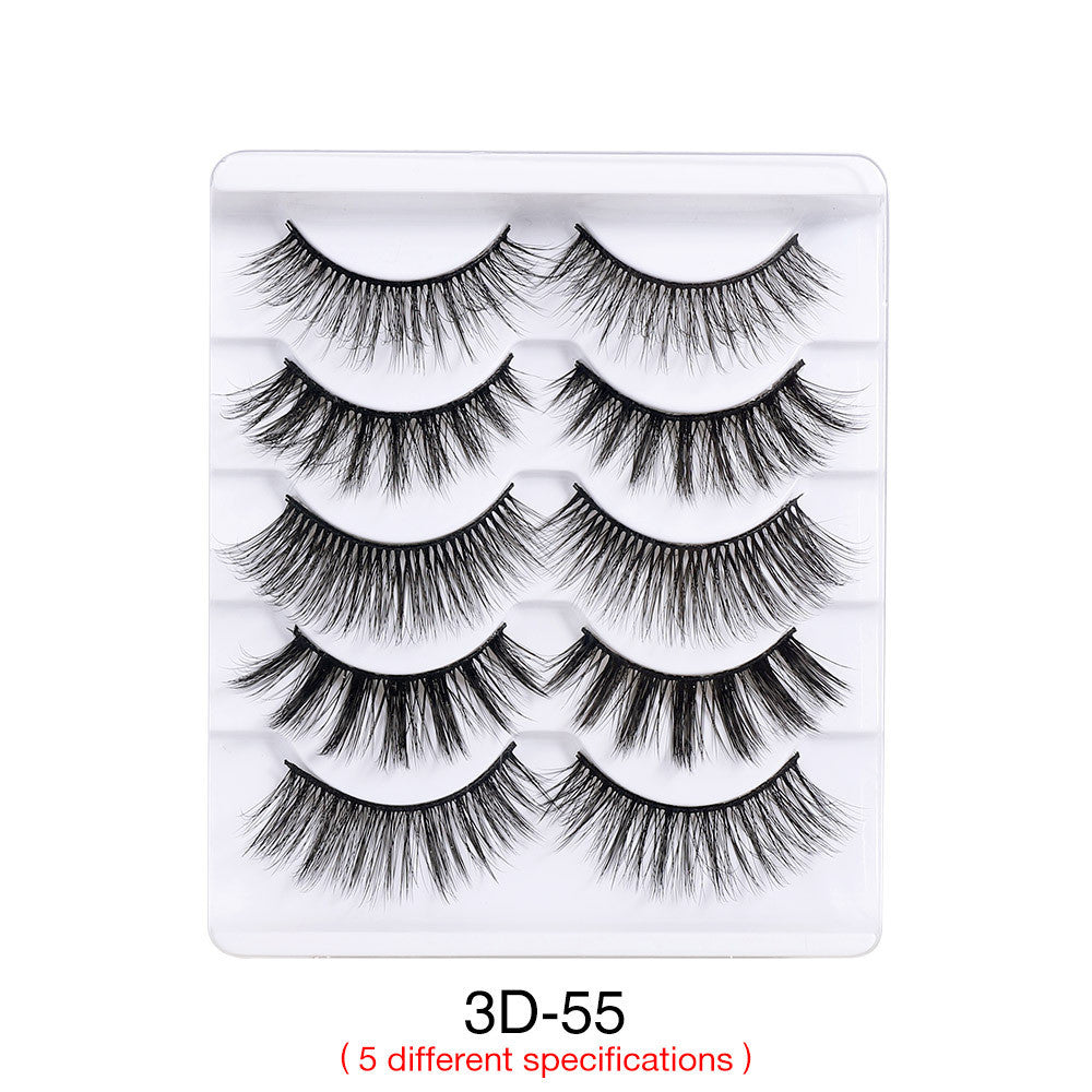 Natural 3D False Eyelashes 5 Pairs - Dense, Curly, Lightweight