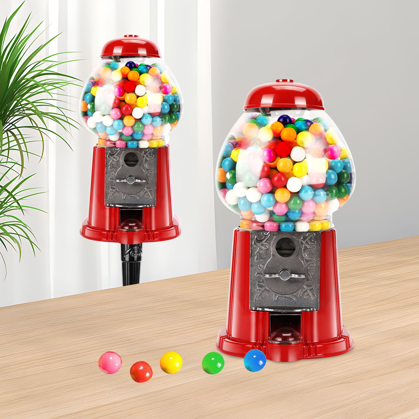 15-Inch Red Gumball Machine with Stand - Coin Operated Candy Dispenser