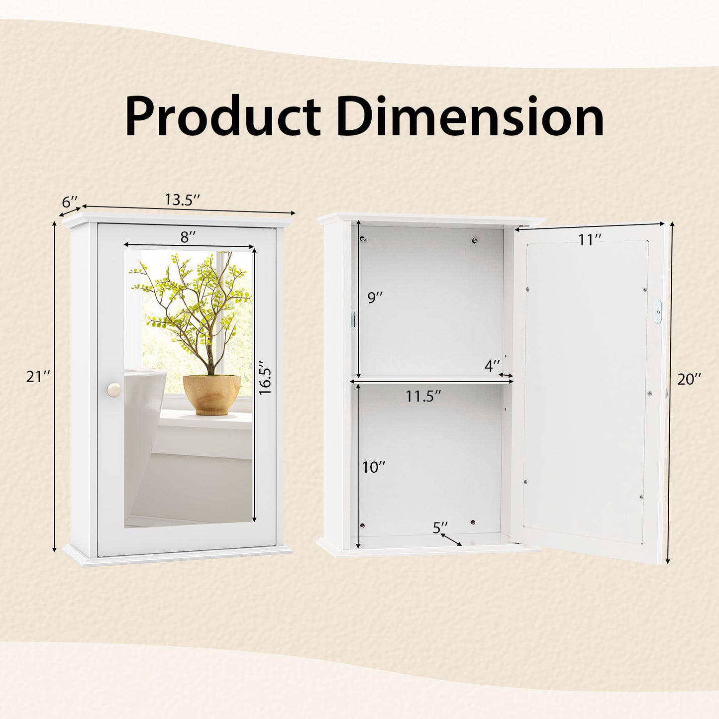 Wall-Mounted Bathroom Cabinet with Mirror Door & Adjustable Shelves