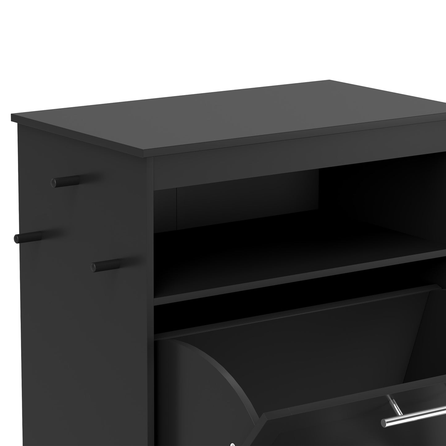 Pet Feeder Station with Storage Cabinet and Raised Bowls - Black