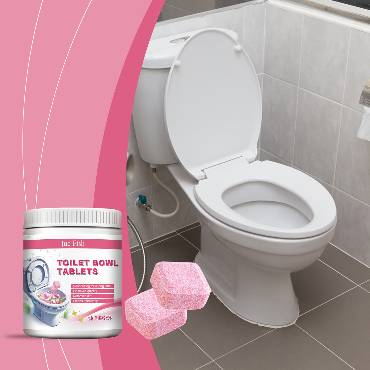 Toilet Cleaning Effervescent Tablets Pack - 12 Pieces Bottle