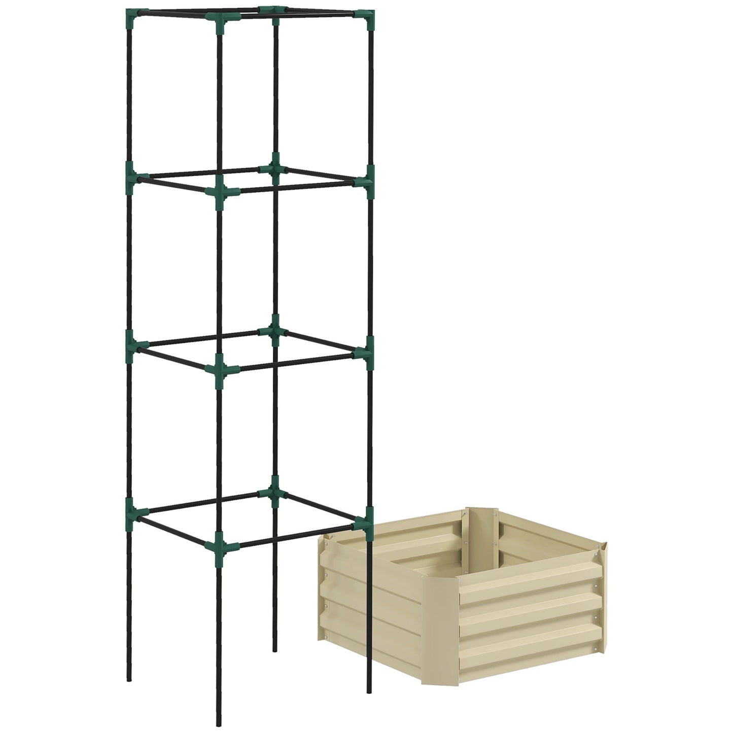 Galvanized Raised Garden Bed with Tomato Cage 24x24x73.5 inches - Cream