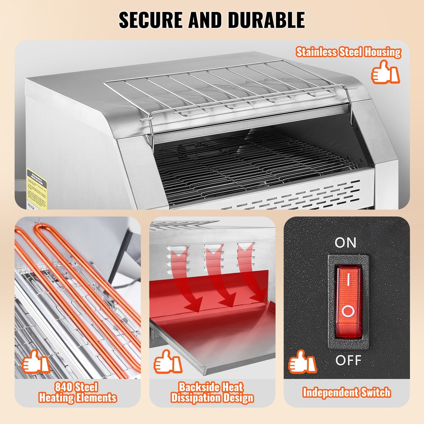Commercial Conveyor Toaster 450 Slices/Hour Stainless Steel Restaurant Oven - Silver