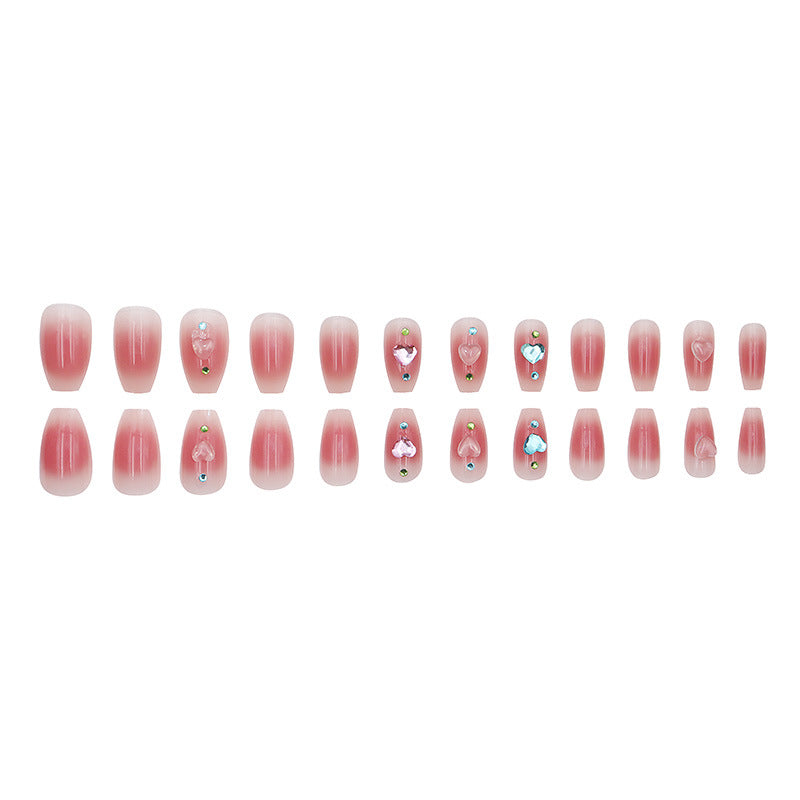 Removable Nail Tips with Heart Diamond Design - Ice-Transparent & Blush White