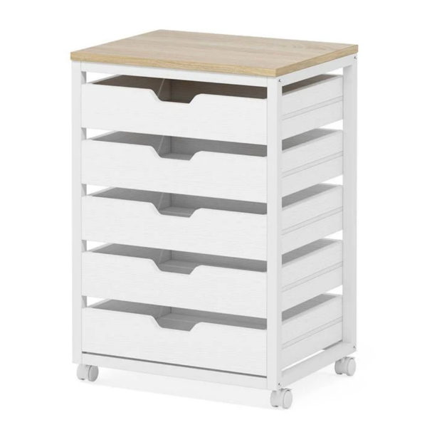 5-Drawer Storage Cabinet with Wheels - Rustic Industrial Design