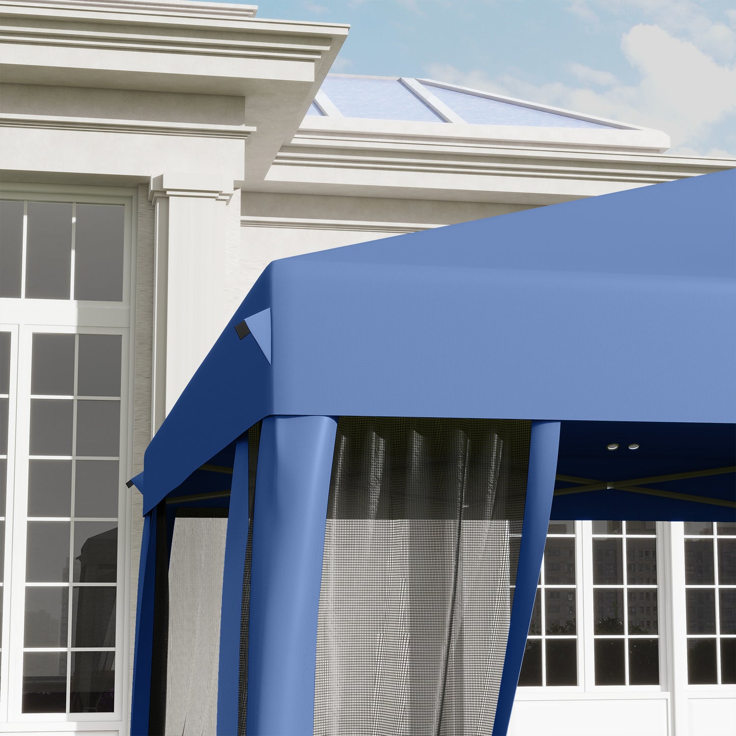 10x10 Pop Up Canopy Tent with Netting - Adjustable Height, Blue