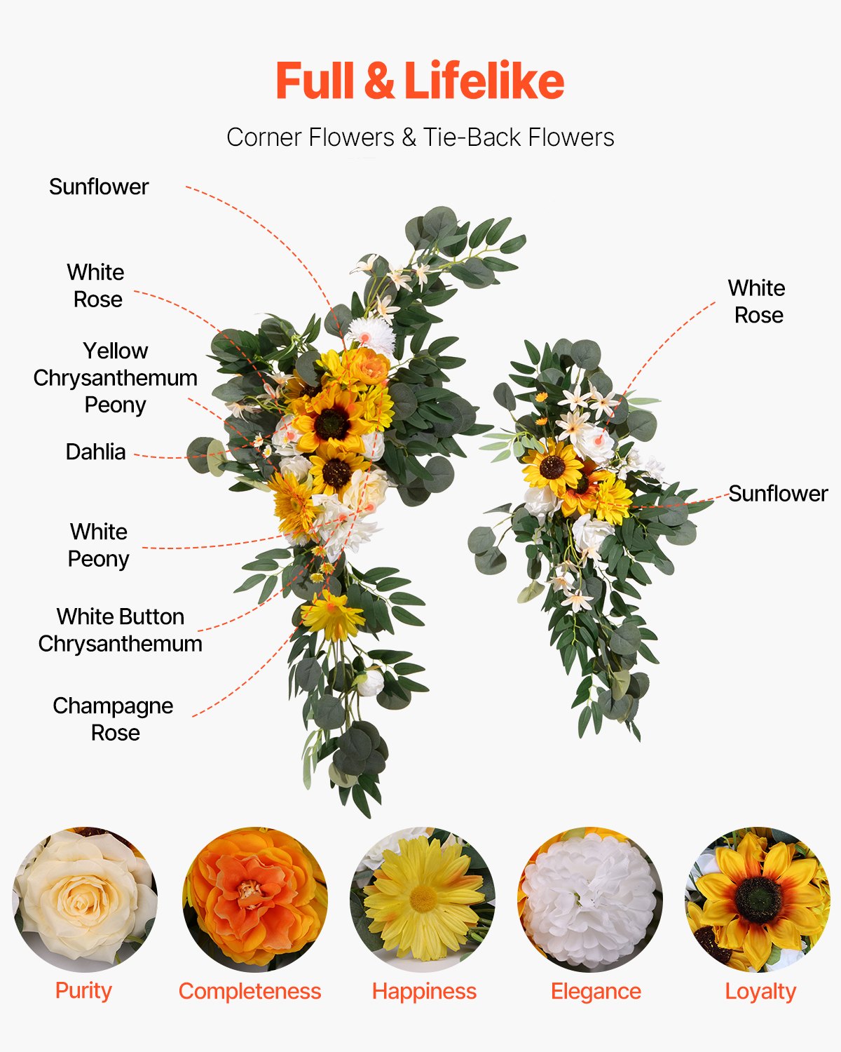 Artificial Wedding Arch Flowers Kit with 21ft Draping Fabric for Wedding Ceremony & Reception - Sunflower