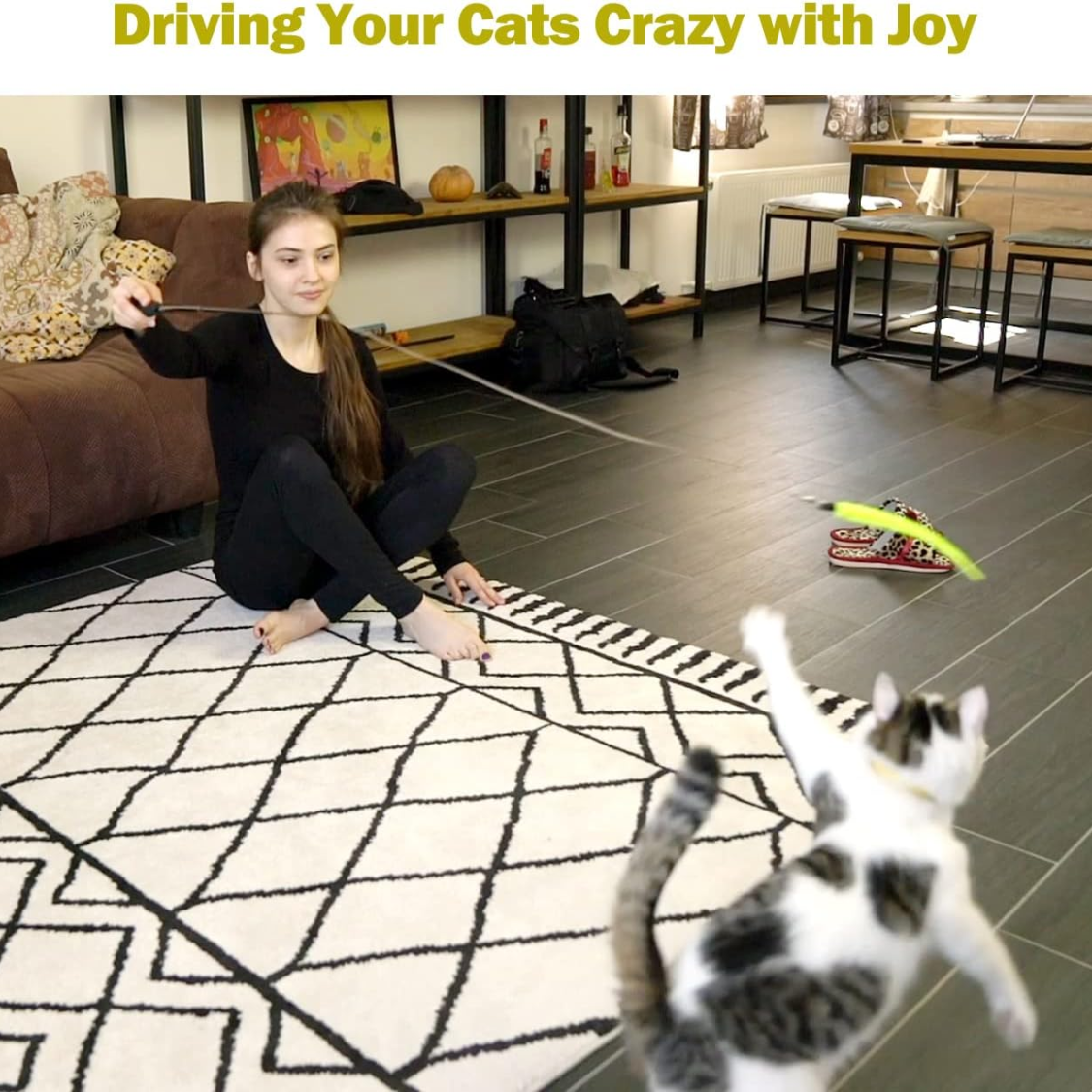 Interactive Cat Toys Set with Retractable Wand & Feather Refills - Multicolor