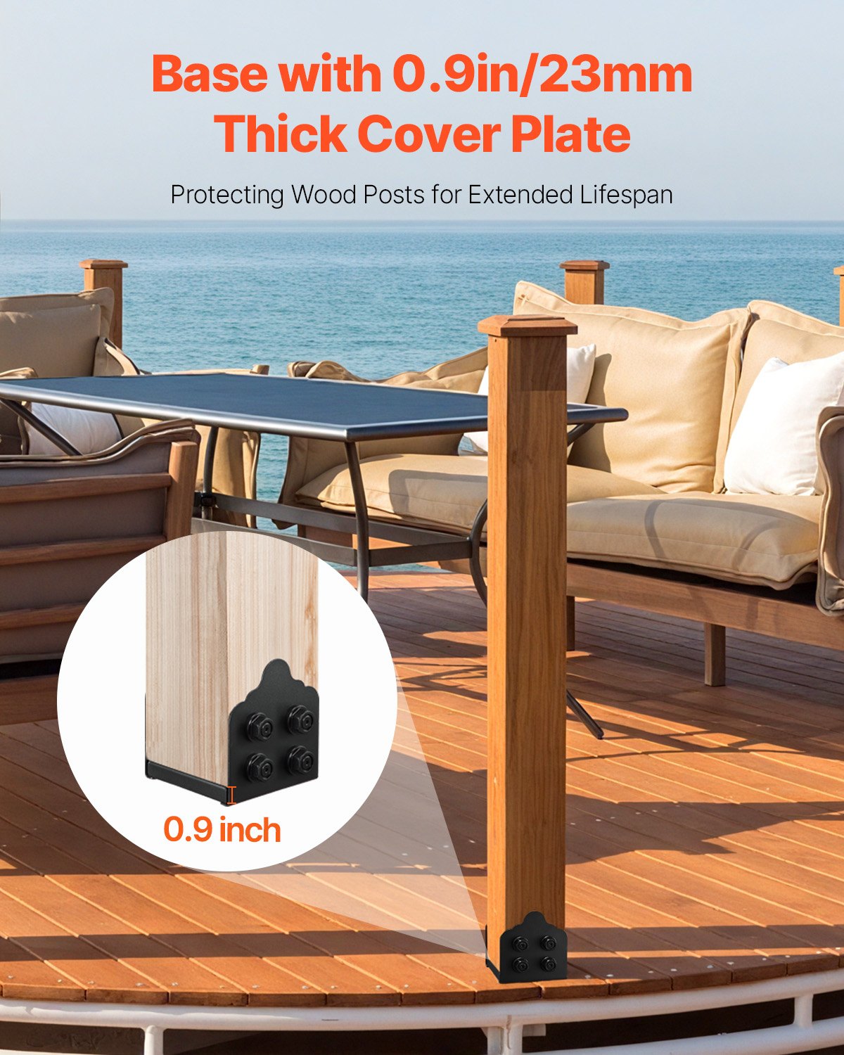 2 Pack 8x8 Post Base Brackets for Wooden Fence Posts, Black