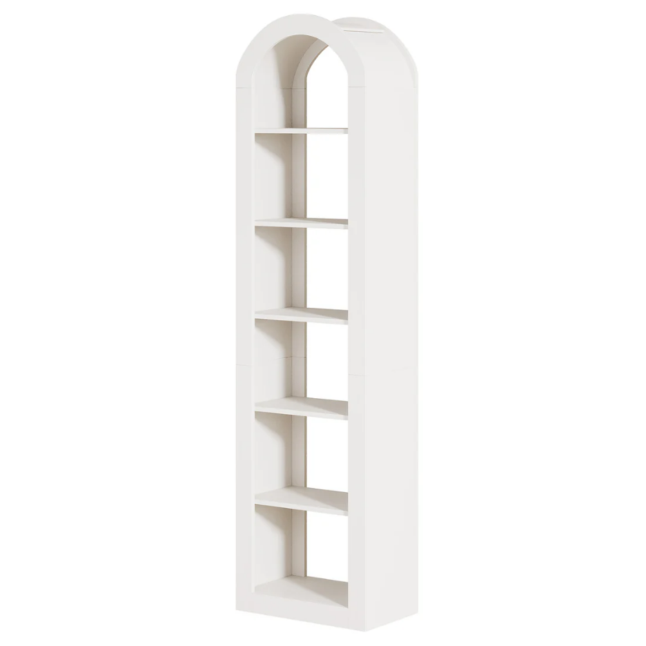 Arched Open Display Shelf - 6-Tier Bookcase in White