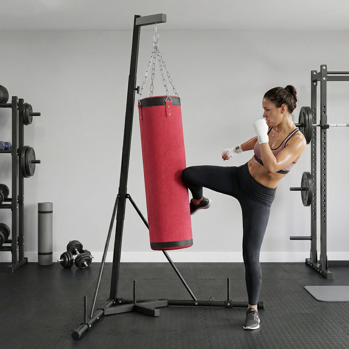 Adjustable Freestanding Punching Bag Stand with Canvas Bag - Red