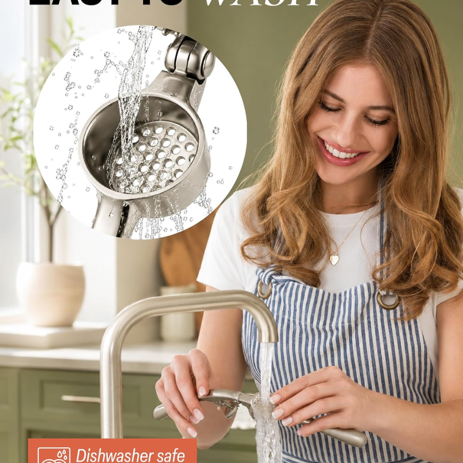 Premium Garlic Press Set - Easy-Squeeze Mincer with Peeler & Brush