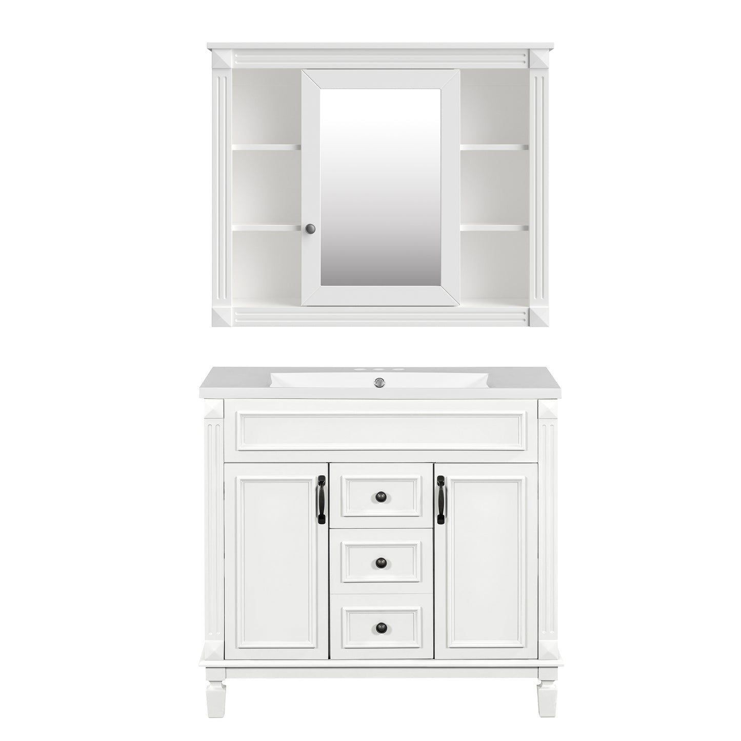 36'' Modern Bathroom Vanity with Sink & Mirror Cabinet - White