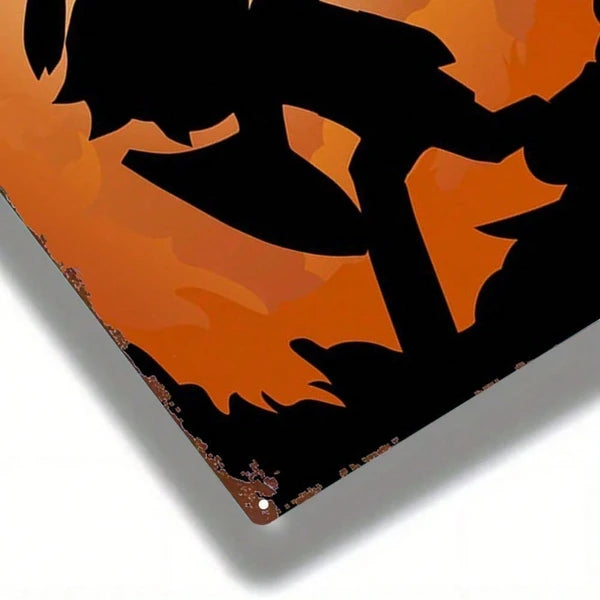 Halloween Link Silhouette Metal Sign - Spooky Wall Decor