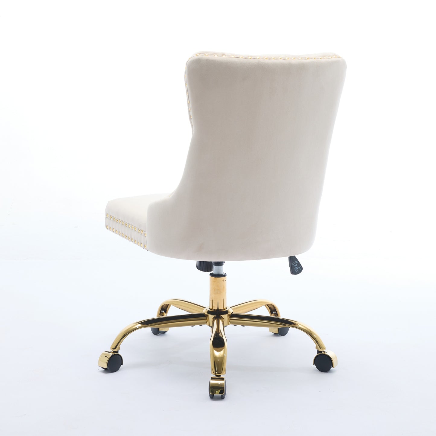 Beige Velvet Office Chair - Modern Tufted Design with Golden Base