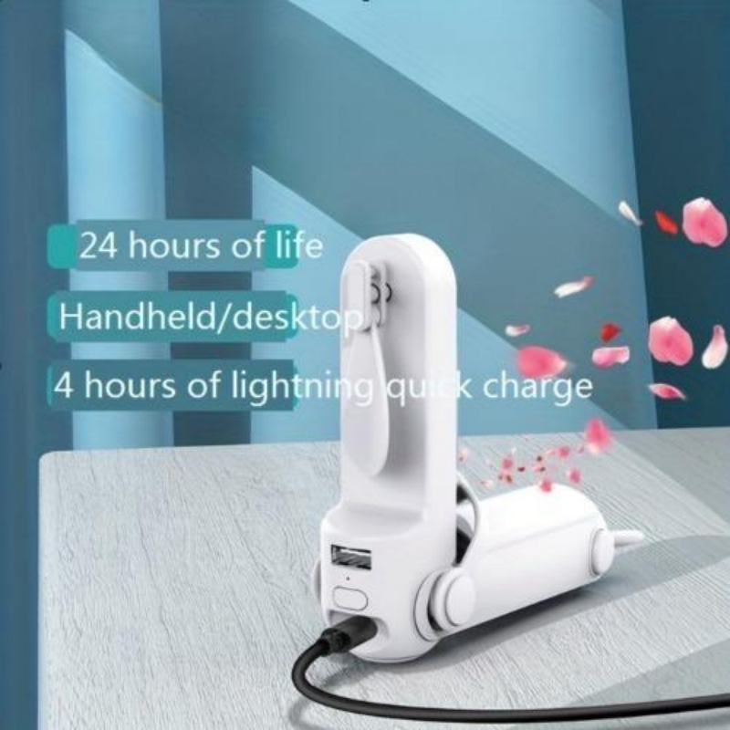 3-in-1 Portable Foldable Handheld Fan with USB Flashlight & Power Bank