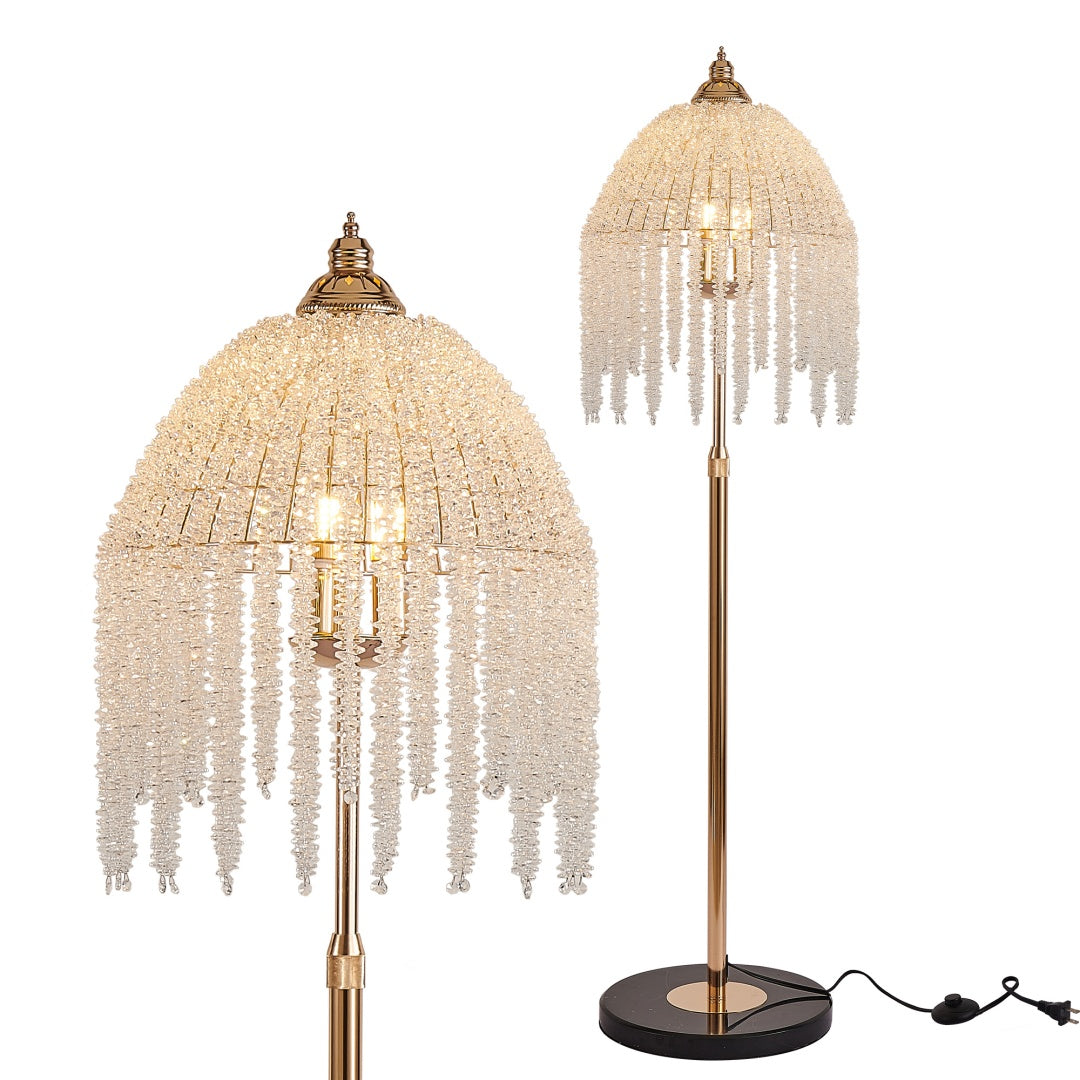 Elegant Crystal Floor Lamp - Vintage Waterfall Design with Marble Base