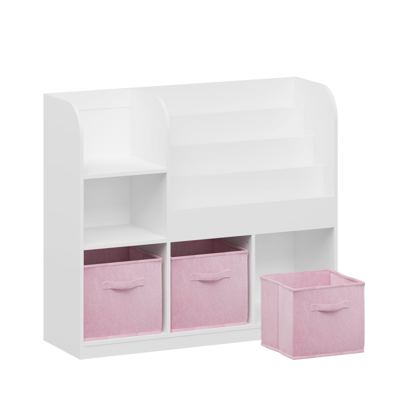 Kids Bookcase with 3 Fabric Drawers - White and Pink