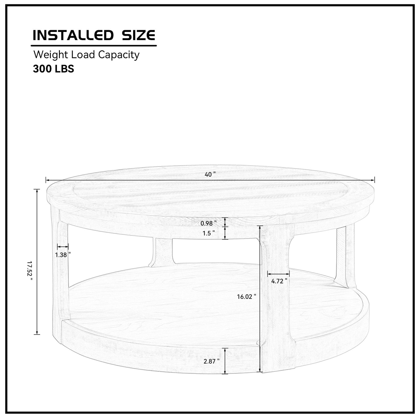 40-Inch Curved Round Wooden Coffee Table with Wheels - Light Brown