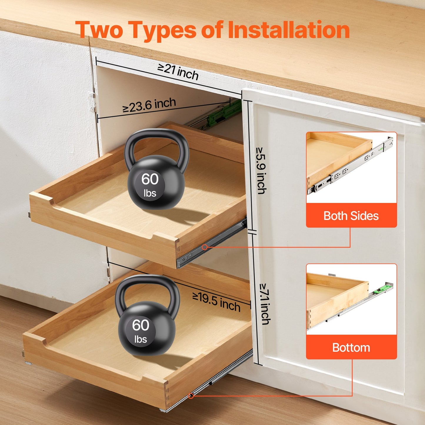 Pull Out Cabinet Organizer with Soft Close Slide-Out Shelf - Natural