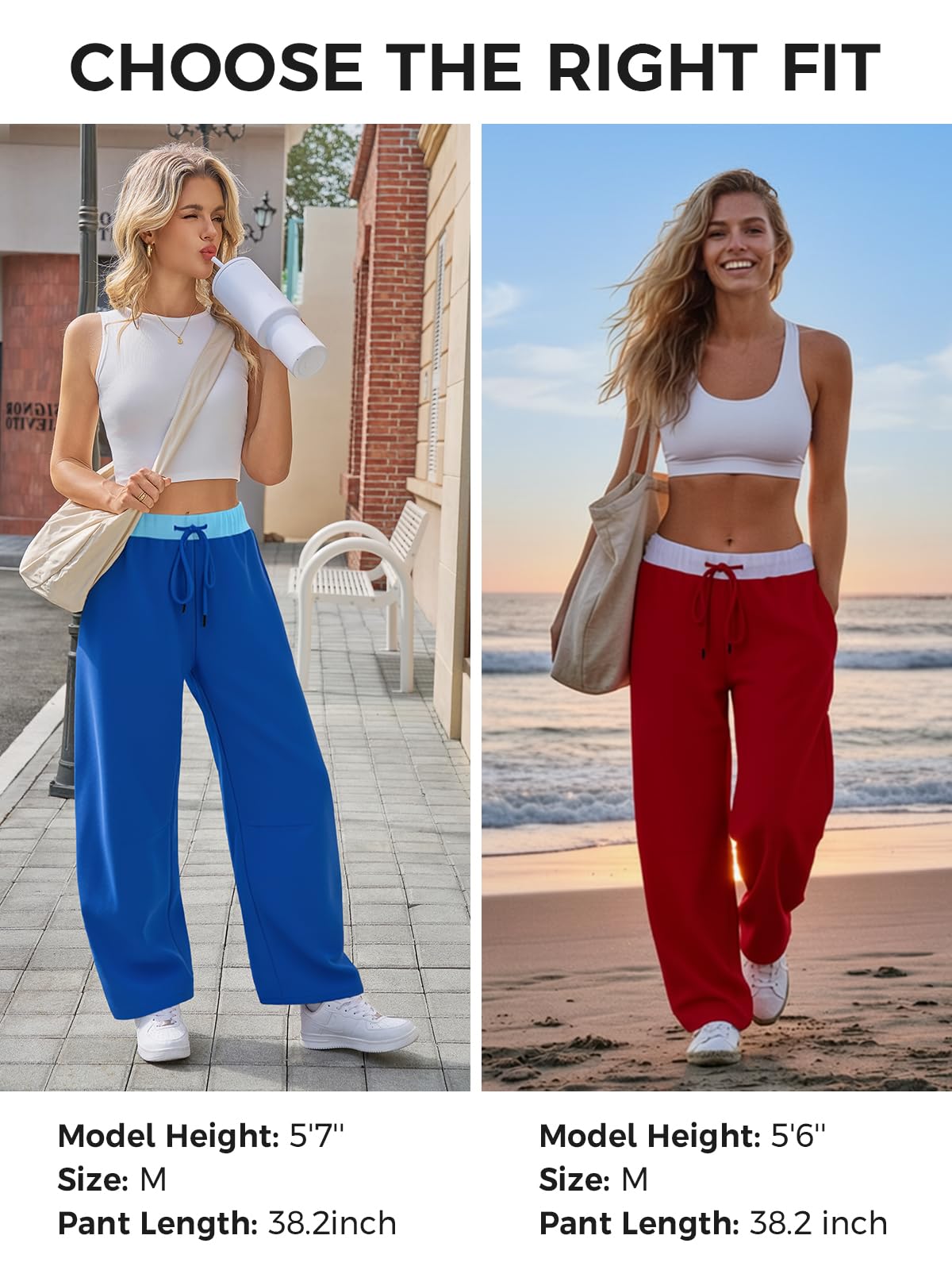 Wide Leg Sweatpants with Drawstring Waist and Pockets - Color Block