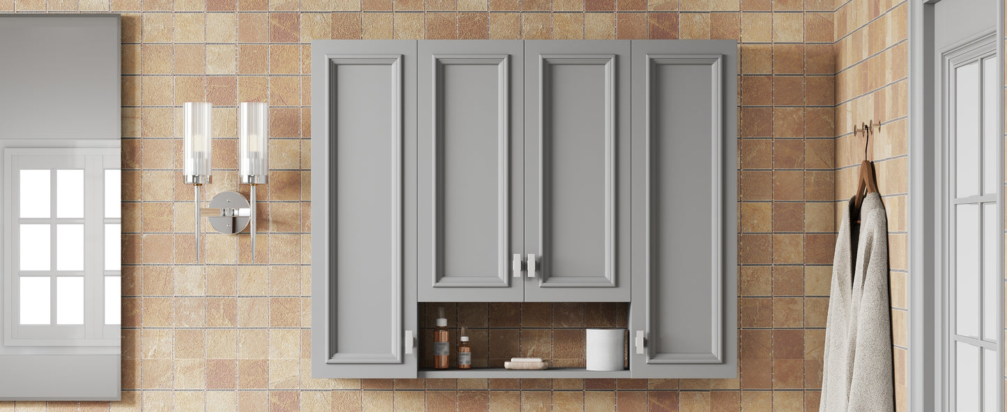 Wall-Mounted Modern Bathroom Cabinet with 5 Adjustable Shelves - Gray