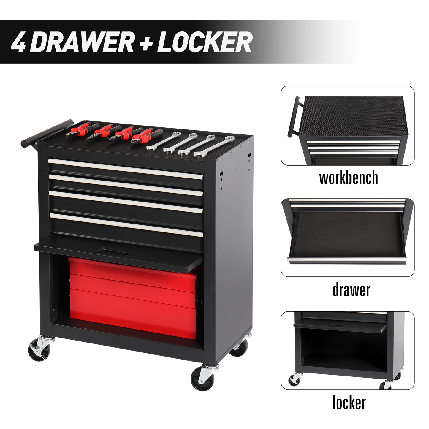 4-Drawer Rolling Tool Chest, Cabinet With 4 Wheels Chest Drawers,