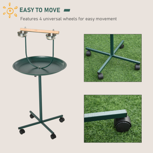 Bird Training Play Stand with Perch and Rolling Base - Green