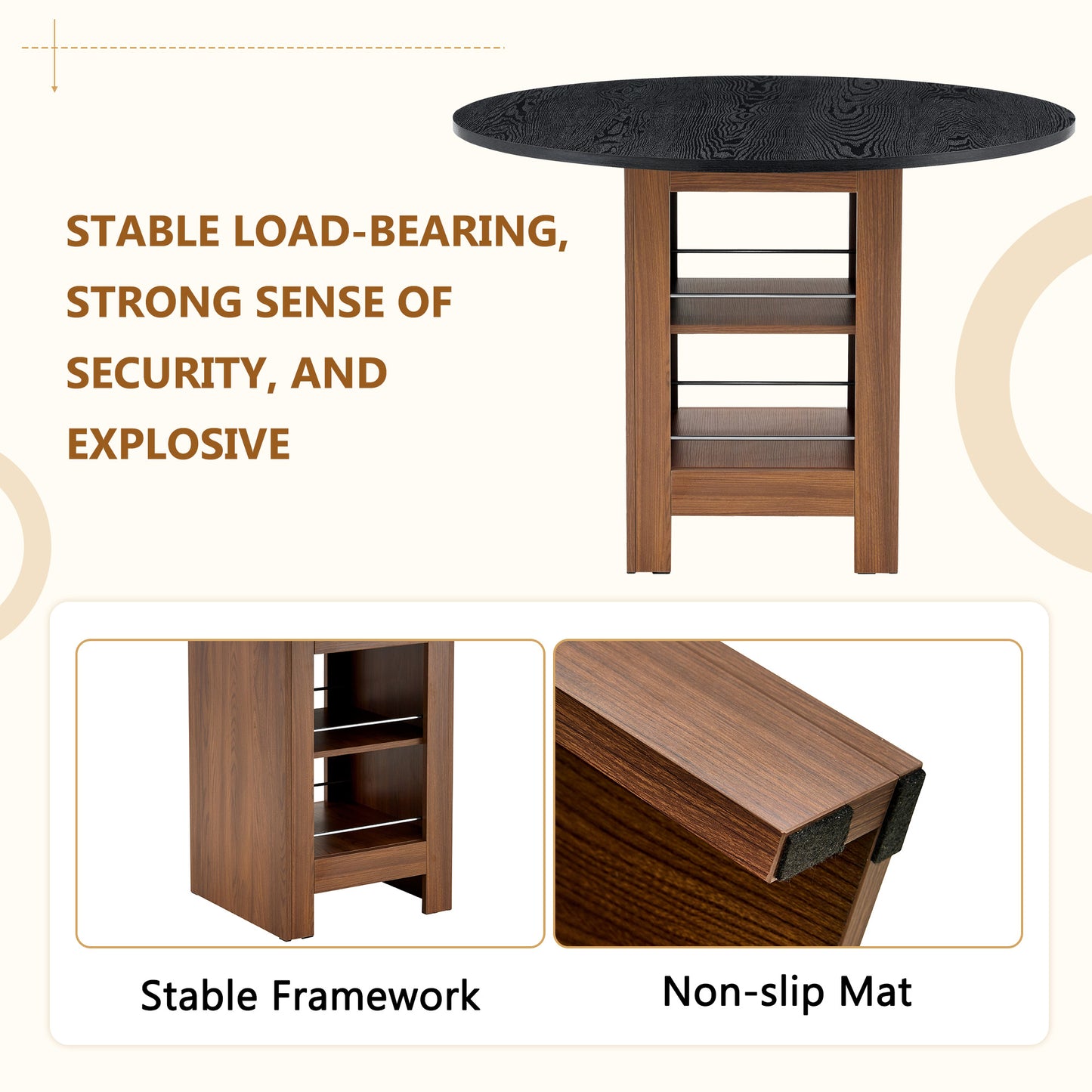 42 Inch Round MDF Black Dining Table-30 Inches High, With
