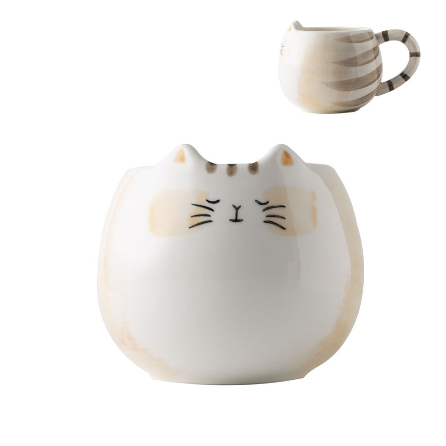 Hand-Painted Cat Ceramic Cup 380ml - Cute Kitten Shape Home Drinkware