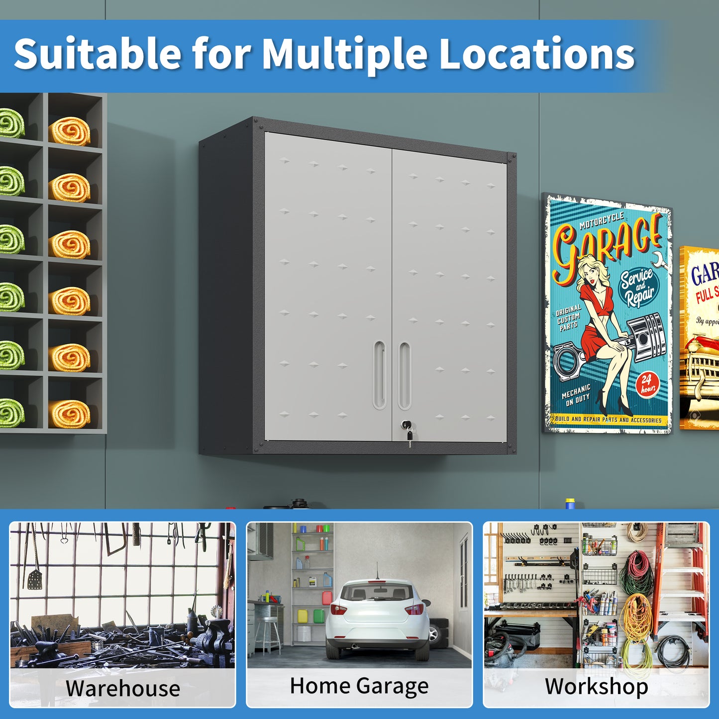 Metal Wall-Mounted Tool Storage Cabinet With Locking Door And 1 Shelf
